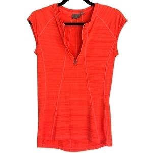 𝅺athleta Short Sleeve Half Zip Orange Running Workout Top Size Small